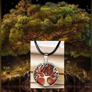 $3 Silver and Red Jasper Tree of Life Pendant Necklace~New~$3 WHEN BUNDLED WITH